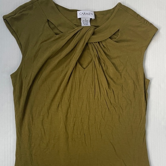 Carmen Marc Valvo Green Twist Front Sleeveless Blouse Small - Picture 9 of 10